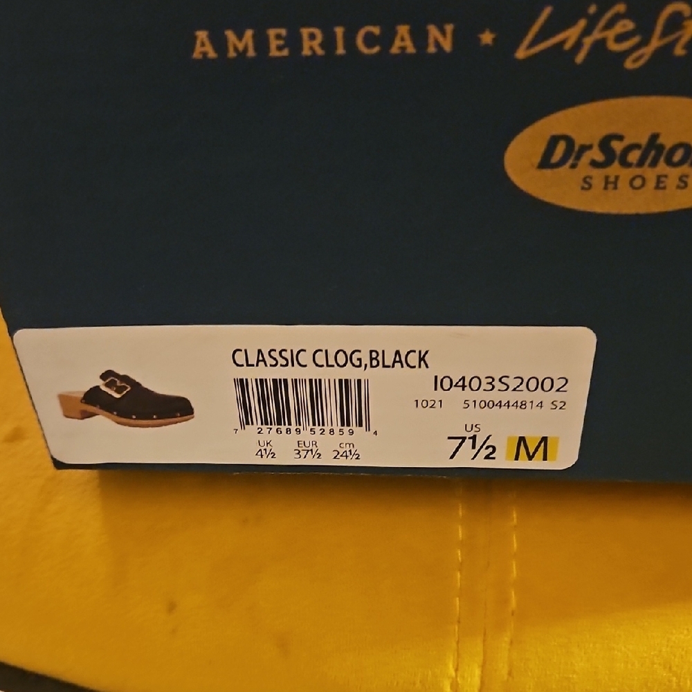 Dr. Scholl's Black Leather Slip-On Clogs with Gold Buckles - Picture 6 of 6